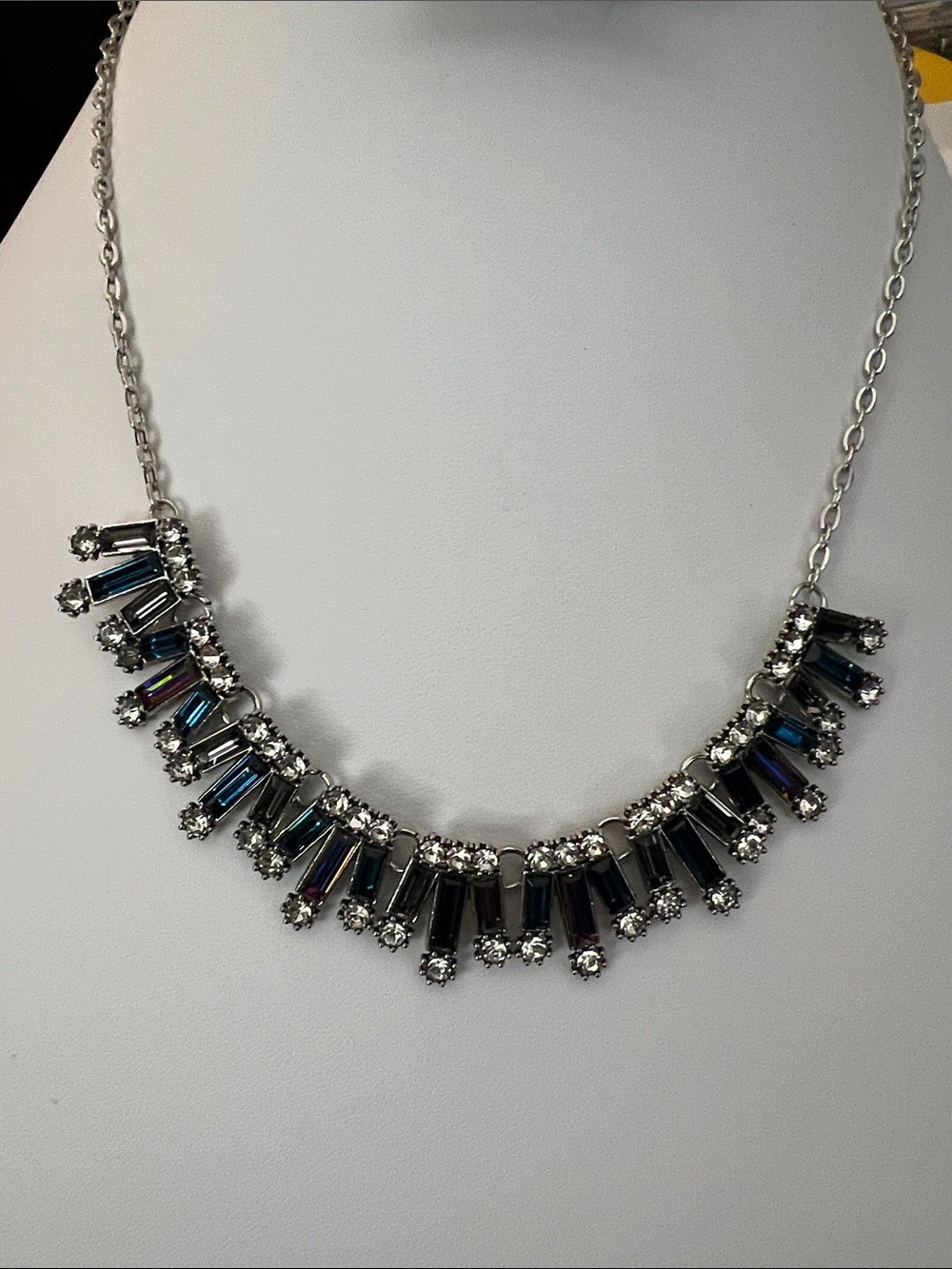 Paparazzi Silver-Tone Blue Crystal Statement Necklace - Women Jewelry